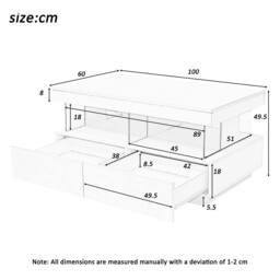 Merax High Gloss LED Coffee Table with 2 Drawers & Open Shelf in Black - thumbnail 2
