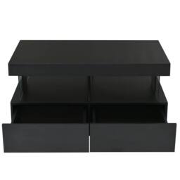 Merax High Gloss LED Coffee Table with 2 Drawers & Open Shelf in Black - thumbnail 8