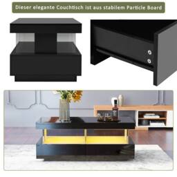 Merax High Gloss LED Coffee Table with 2 Drawers & Open Shelf in Black - thumbnail 6