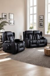 More4Homes Caesar Electric Recliner Bonded Leather 1+2 Seater Sofa Set in Black - thumbnail 1