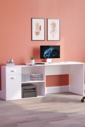 Home Discount Vida Designs Longton Adjustable Computer Desk PC Table Storage Office Study Gaming Furniture in White - thumbnail 6
