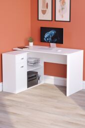 Home Discount Vida Designs Longton Adjustable Computer Desk PC Table Storage Office Study Gaming Furniture in White - thumbnail 1