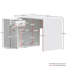 Home Discount Vida Designs Longton Adjustable Computer Desk PC Table Storage Office Study Gaming Furniture in White - thumbnail 2