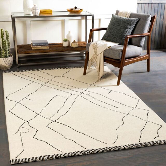 Livabliss Arsenal-Hand Tufted Cream Black Wool Global Living Dining Bedroom Rug - Size: 180 cm x 250 cm - image 1