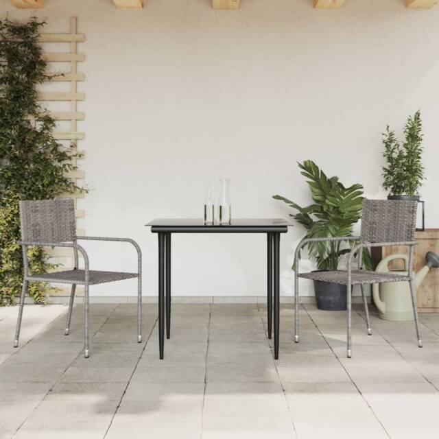 Berkfield Home 3 Piece Garden Dining Set Grey & Black Poly Rattan & Steel - image 1