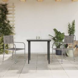 Berkfield Home 3 Piece Garden Dining Set Grey & Black Poly Rattan & Steel - thumbnail 1
