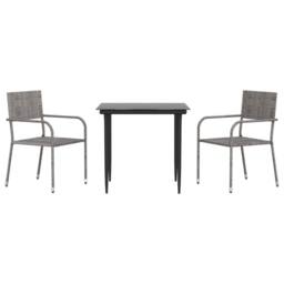 Berkfield Home 3 Piece Garden Dining Set Grey & Black Poly Rattan & Steel - thumbnail 2