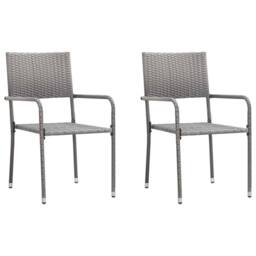 Berkfield Home 3 Piece Garden Dining Set Grey & Black Poly Rattan & Steel - thumbnail 3