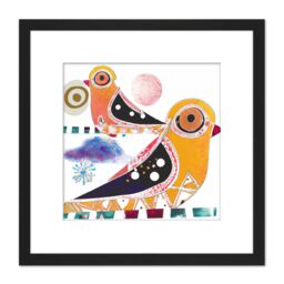 Artery8 Boho Folk Art Birds Pattern Feathers Quirky Illustration Square Wooden Framed Wall Art Print Picture 8X8 Inch in Black - thumbnail 1