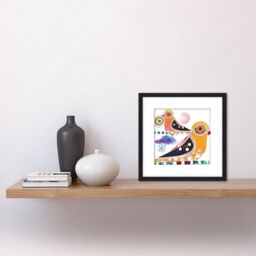 Artery8 Boho Folk Art Birds Pattern Feathers Quirky Illustration Square Wooden Framed Wall Art Print Picture 8X8 Inch in Black - thumbnail 2