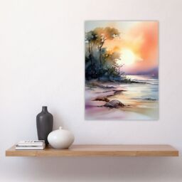 "Artery8 Wall Art Print The Bonnie Banks Of Loch Lomond Sunset Watercolour Poster - Size: W24"" x H32""" - thumbnail 4