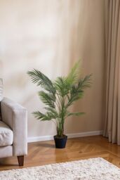 1.1m Artificial Palm in Black Plastic Pot Faux Plant for Home or Office in Green