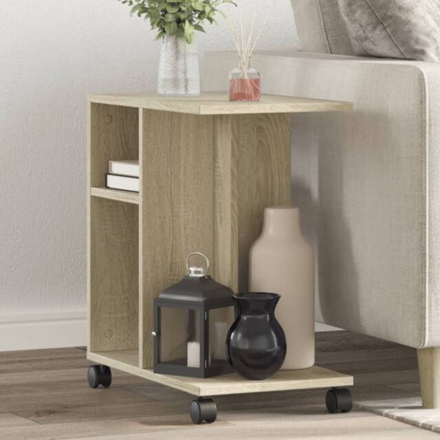 Berkfield Home Side Table with Wheels Sonoma Oak 50x30x55 cm Engineered Wood in Light Tan - Size: 50 x 30 x 55 cm - image 1