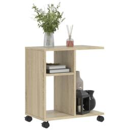 Berkfield Home Side Table with Wheels Sonoma Oak 50x30x55 cm Engineered Wood in Light Tan - Size: 50 x 30 x 55 cm - thumbnail 4