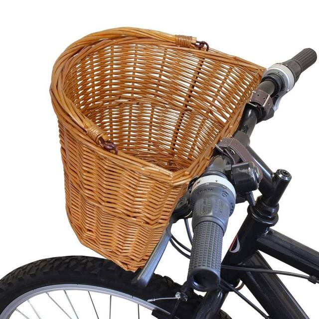 FLAVORA Honey-Bicycle Wicker Shopping Basket with Metal Carry Handle in Natural - Size: 500mm - image 1