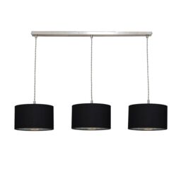 ValueLights Reni Metallic Drum Shade 3 Drop Bar Brushed Chrome Diner Ceiling Light & Bulbs in Black - thumbnail 2