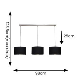 ValueLights Reni Metallic Drum Shade 3 Drop Bar Brushed Chrome Diner Ceiling Light & Bulbs in Black - thumbnail 7