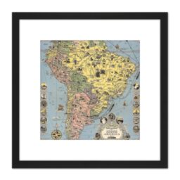Artery8 1942 Ernest Dudley Chase Pictorial Map South America 8X8 Inch Square Wooden Framed Wall Art Print Picture with Mount in Black - thumbnail 1