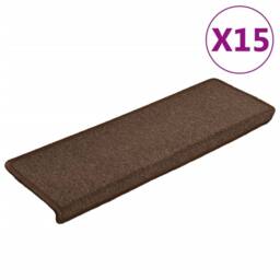 Berkfield Home Carpet Stair Treads 15 pcs 65x21x4 cm Brown - Size: Medium - thumbnail 1