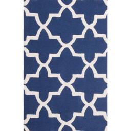 Wyld and Coco Blue Wool Area Rug 80 x 150 cm Hand-Tufted Trellis Quatrefoil - Size: 80 cm x 150 cm - thumbnail 2