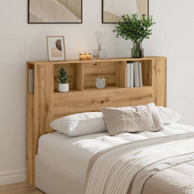 Berkfield Home Headboard Cabinet Artisan Oak 140x18.5x102.5 cm Engineered Wood in Brown - image 1
