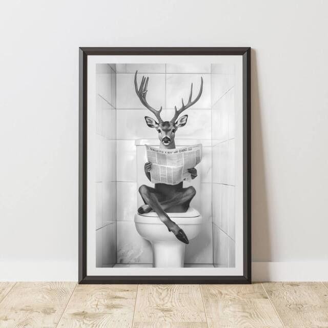 60 SECOND MAKEOVER Deer On The Toilet Animal Print - Size: A4 - image 1