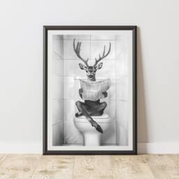 60 SECOND MAKEOVER Deer On The Toilet Animal Print - Size: A4 - thumbnail 1