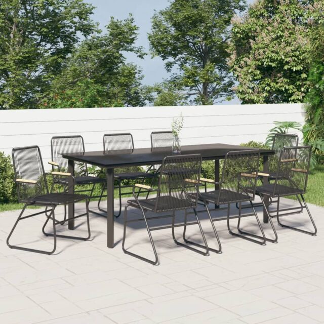 Berkfield Home 9 Piece Garden Dining Set Black PVC Rattan - image 1