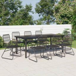 Berkfield Home 9 Piece Garden Dining Set Black PVC Rattan - thumbnail 1