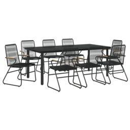 Berkfield Home 9 Piece Garden Dining Set Black PVC Rattan - thumbnail 3