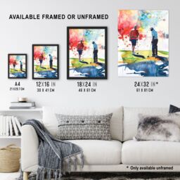 "Artery8 Two Friends Golfing Putting Watercolour in Sun Wall Art Print - Size: W24"" x H32""" - thumbnail 3