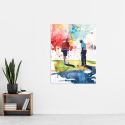 "Artery8 Two Friends Golfing Putting Watercolour in Sun Wall Art Print - Size: W24"" x H32""" - thumbnail 4