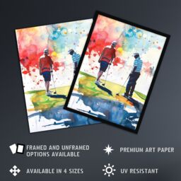 "Artery8 Two Friends Golfing Putting Watercolour in Sun Wall Art Print - Size: W24"" x H32""" - thumbnail 2