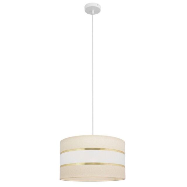 Netlighting Helen Cylindrical Pendant Ceiling Light Ecru Gold White 35cm in Beige