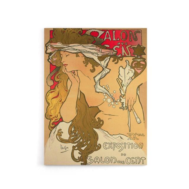 "Artery8 Mucha Salon Des Cent Art Nouveau Canvas Wall Art Print - Size: W18"" x H24""" - image 1