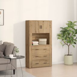 Berkfield Home Highboard Artisan Oak 80x33x150 cm Engineered Wood in Brown - Size: 80 x 33 x 150 cm - thumbnail 1