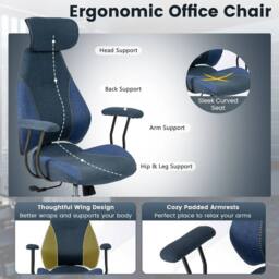 SPETLEK Flax Fabric Computer Desk Chair with 2D Headrest in Blue - Size: 0.6m2 - thumbnail 7