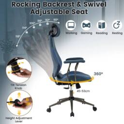 SPETLEK Flax Fabric Computer Desk Chair with 2D Headrest in Blue - Size: 0.6m2 - thumbnail 4