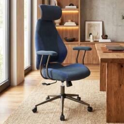 SPETLEK Flax Fabric Computer Desk Chair with 2D Headrest in Blue - Size: 0.6m2 - thumbnail 3