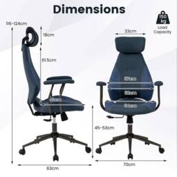 SPETLEK Flax Fabric Computer Desk Chair with 2D Headrest in Blue - Size: 0.6m2 - thumbnail 2