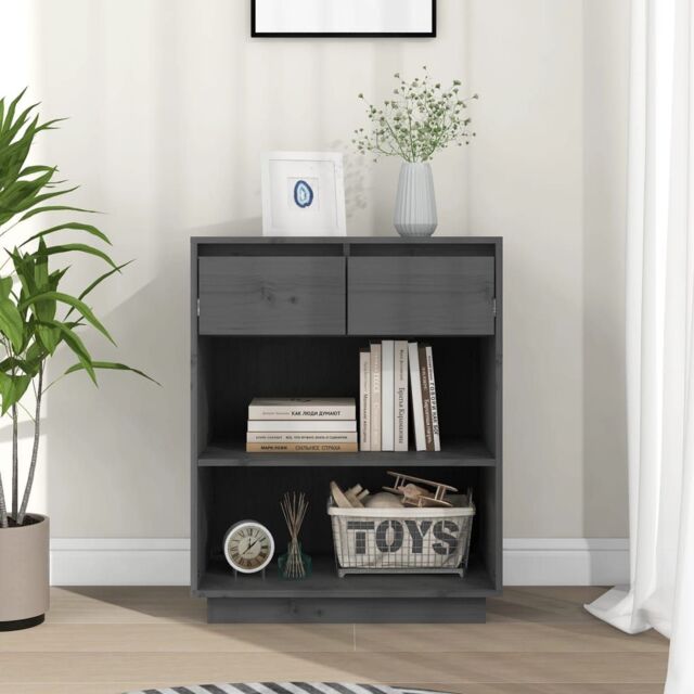 Berkfield Home Console Cabinet Grey 60x34x75 cm Solid Wood Pine - Size: 60 x 34 x 75 cm - image 1