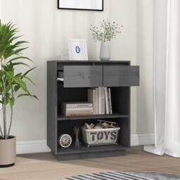 Berkfield Home Console Cabinet Grey 60x34x75 cm Solid Wood Pine - Size: 60 x 34 x 75 cm - thumbnail 3