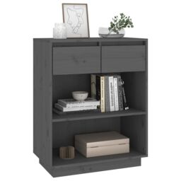 Berkfield Home Console Cabinet Grey 60x34x75 cm Solid Wood Pine - Size: 60 x 34 x 75 cm - thumbnail 4