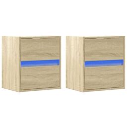 Berkfield Home Wall-mounted Bedside Cabinets with LED Lights 2 pcs Sonoma Oak in Brown - thumbnail 5