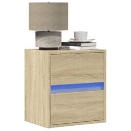 Berkfield Home Wall-mounted Bedside Cabinets with LED Lights 2 pcs Sonoma Oak in Brown - thumbnail 1