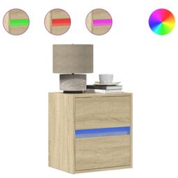 Berkfield Home Wall-mounted Bedside Cabinets with LED Lights 2 pcs Sonoma Oak in Brown - thumbnail 2