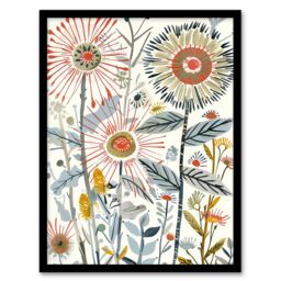"Artery8 Aster Flower Painting Wildflowers Spring Folk Art Framed Art Print in White - Size: W12"" x H16""" - thumbnail 1