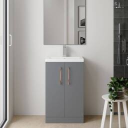 Balterley Bathroom Vanity Basin Unit, Copper Handles, 500mm, Satin Grey - thumbnail 2