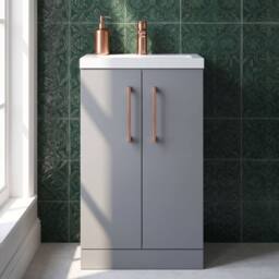 Balterley Bathroom Vanity Basin Unit, Copper Handles, 500mm, Satin Grey - thumbnail 5