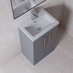 Balterley Bathroom Vanity Basin Unit, Copper Handles, 500mm, Satin Grey - thumbnail 3